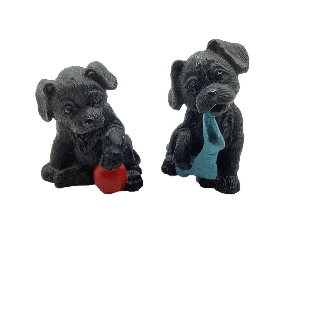 Kathy Wise (2) Black Labrador Retriever Puppies Resin Figurines Bandana Enesco